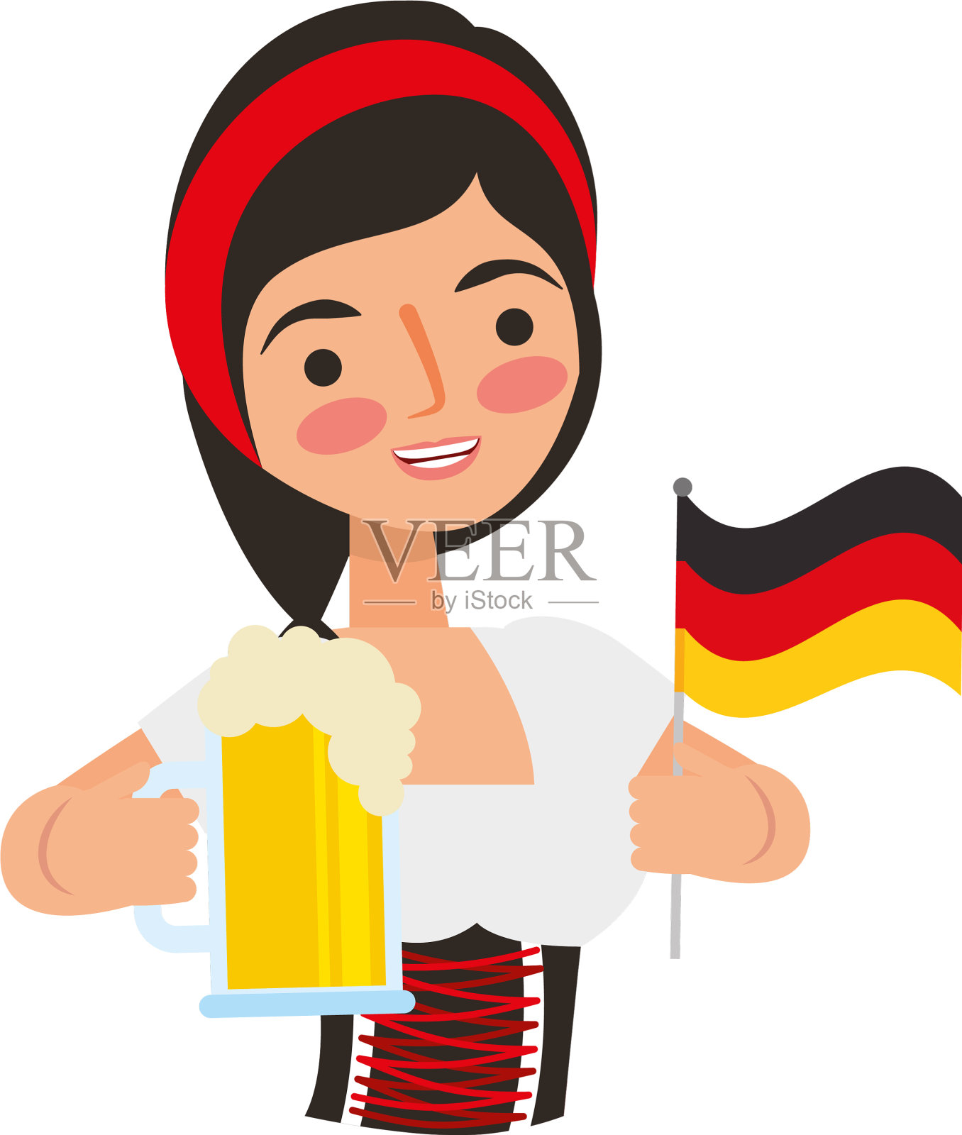 手持啤酒和德国国旗的巴伐利亚妇女设计元素图片