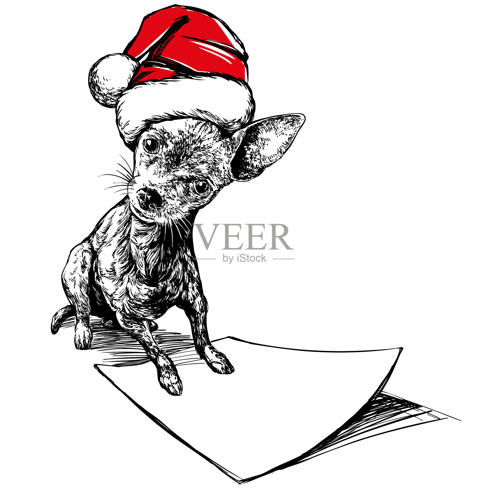 狗在圣诞袜帽子圣诞老人圣诞设计元素图片