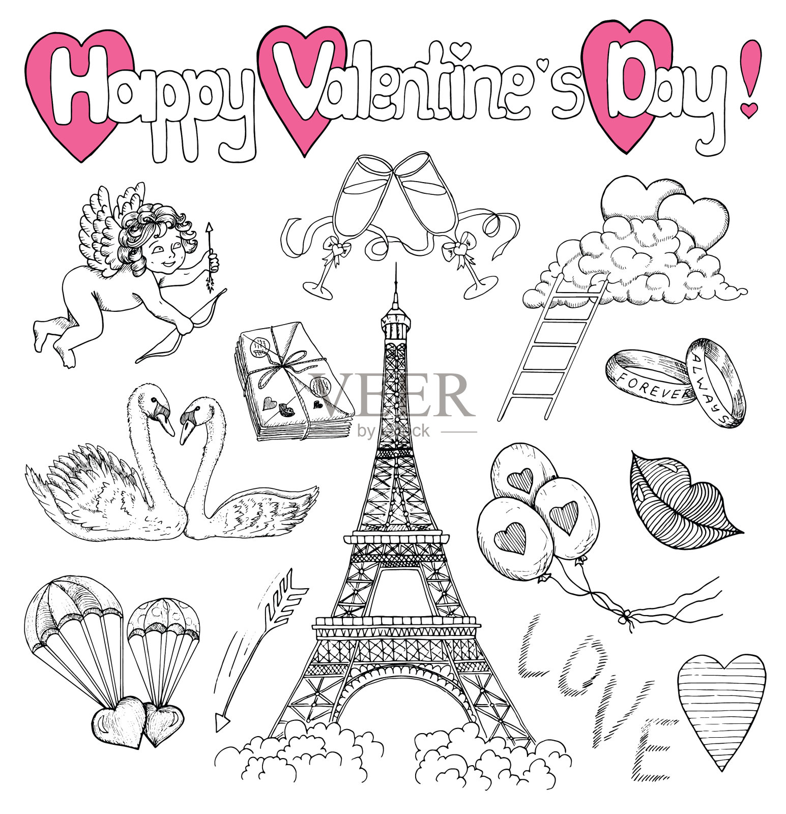 情人节系列的爱心涂鸦设计元素图片