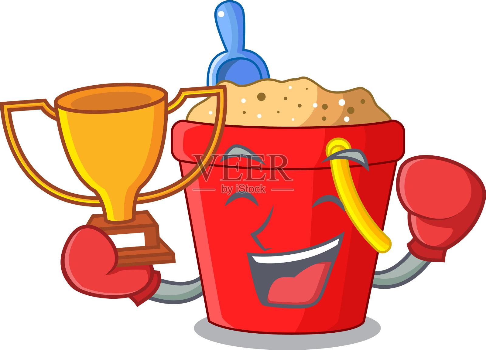 拳击冠军沙滩桶在字符串形状的吉祥物设计元素图片