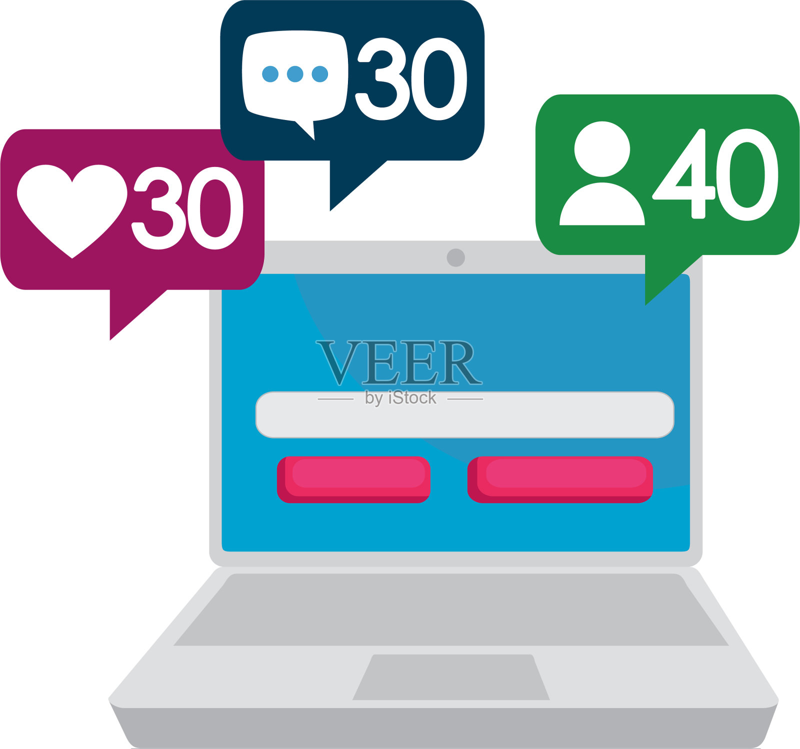 笔记本电脑与反演讲气泡设计元素图片