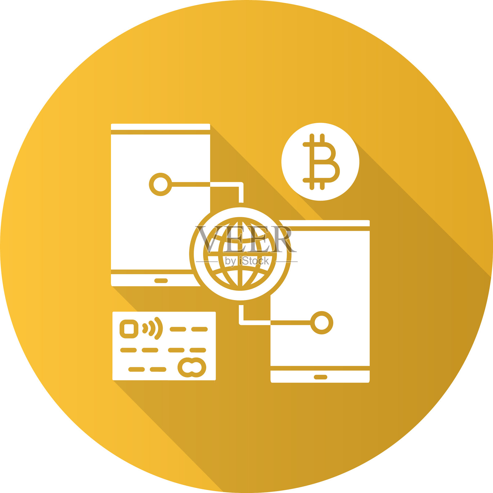 数字比特币钱包扁平设计长影子设计元素图片