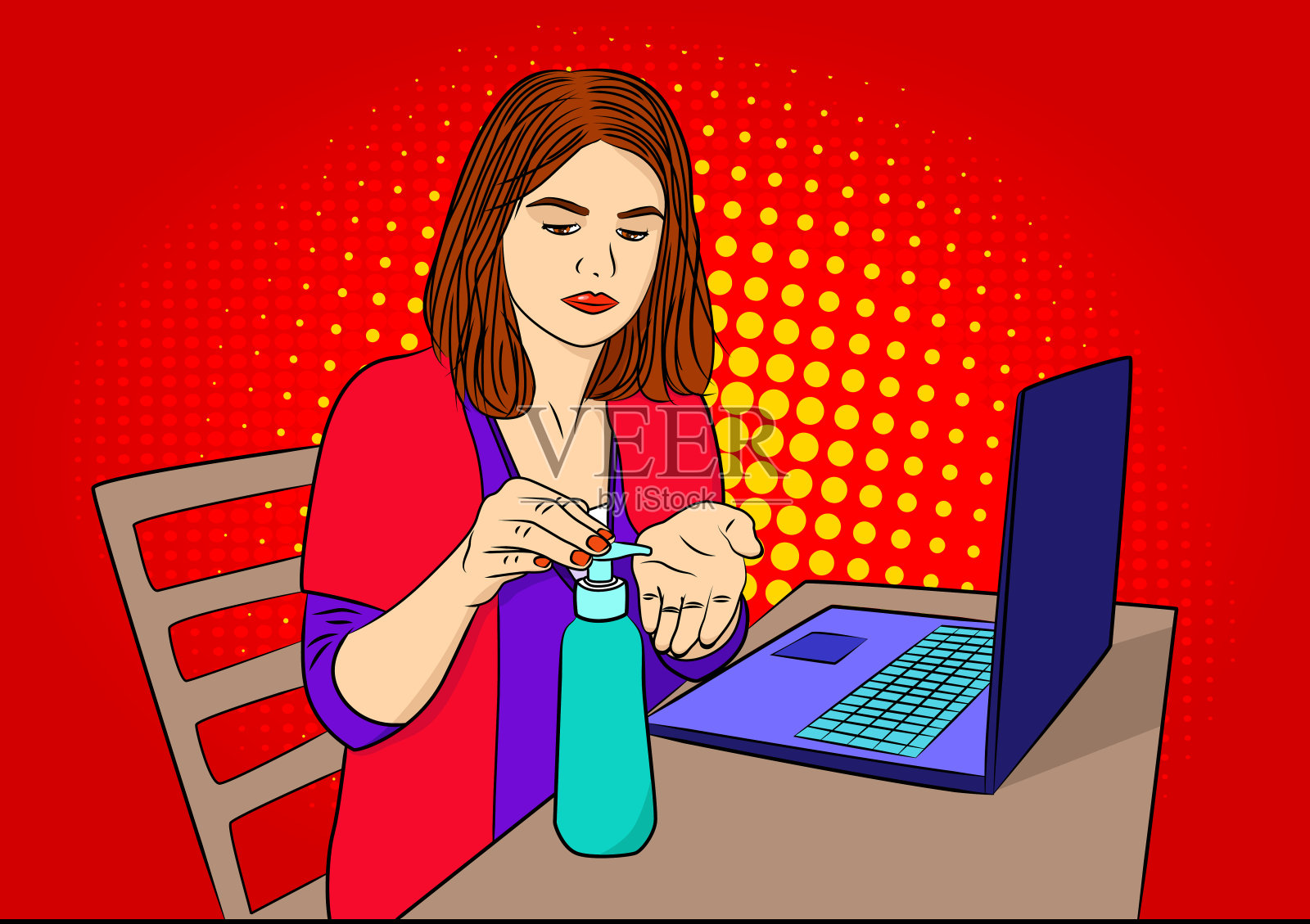 被隔离在家工作的妇女插画图片素材
