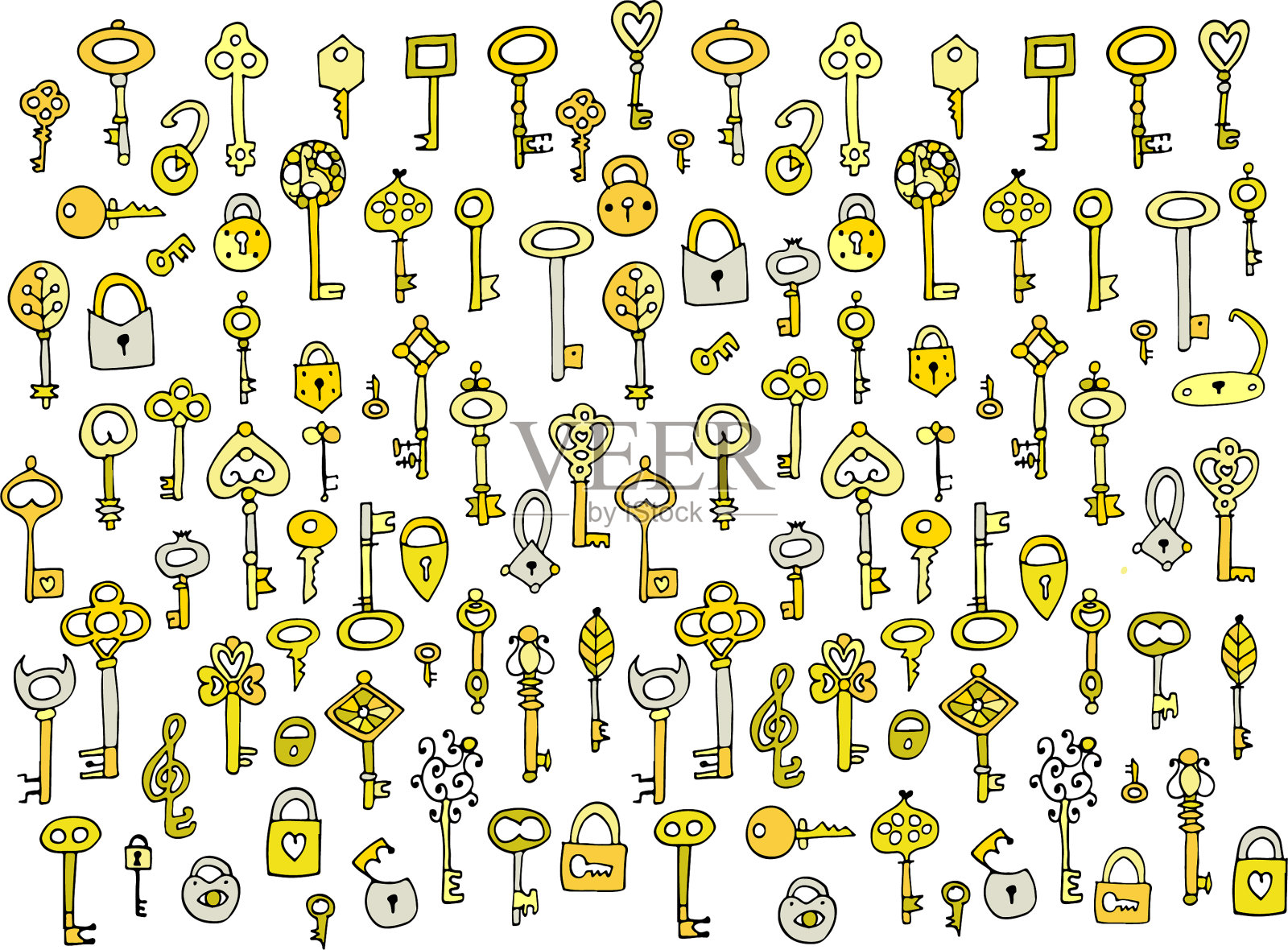 钥匙收集草图为您的设计设计元素图片