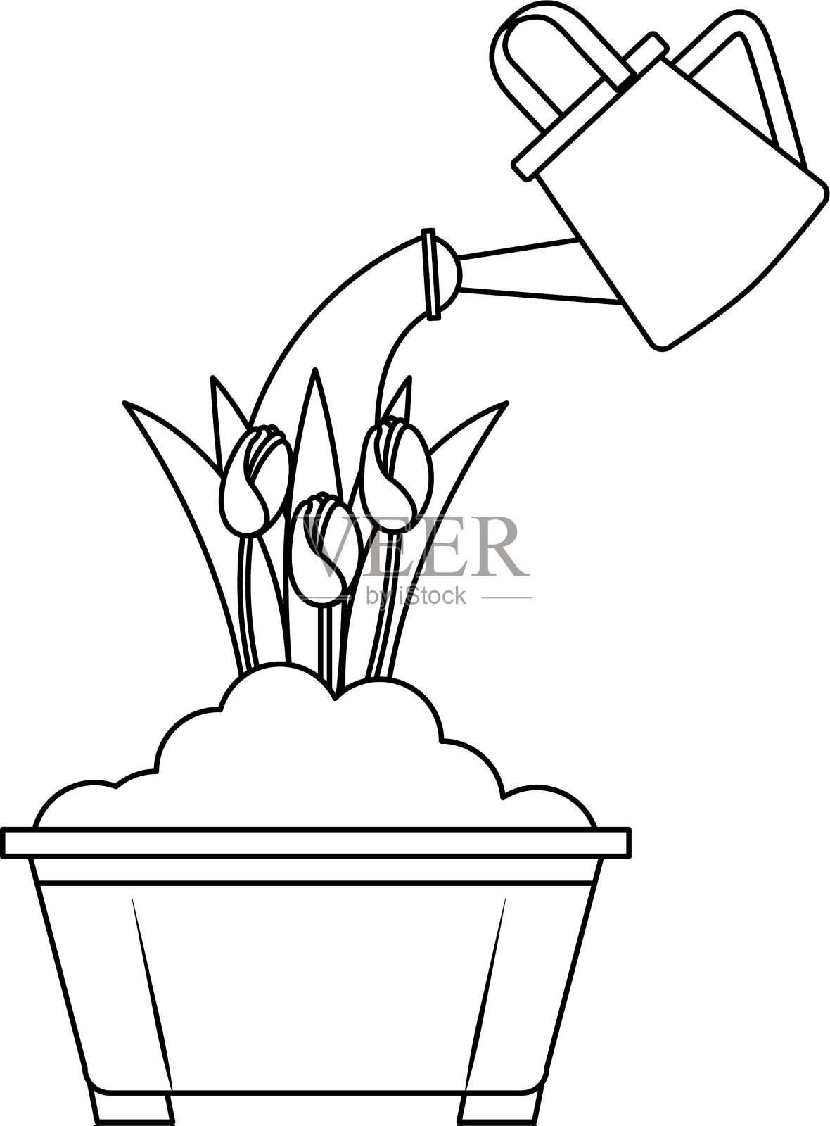 美丽的花栽培在花盆与喷头设计元素图片