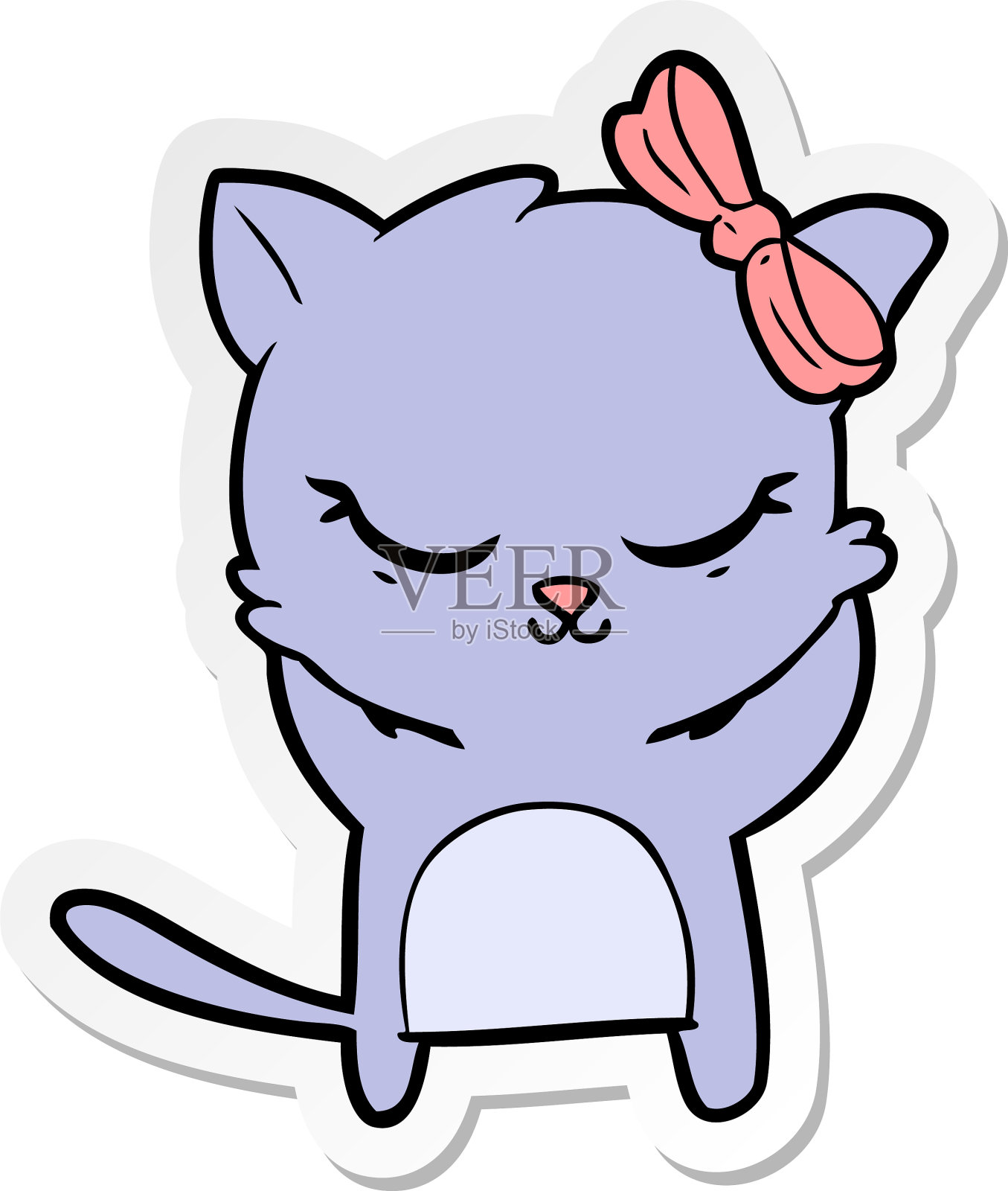带蝴蝶结的可爱卡通猫贴纸设计元素图片