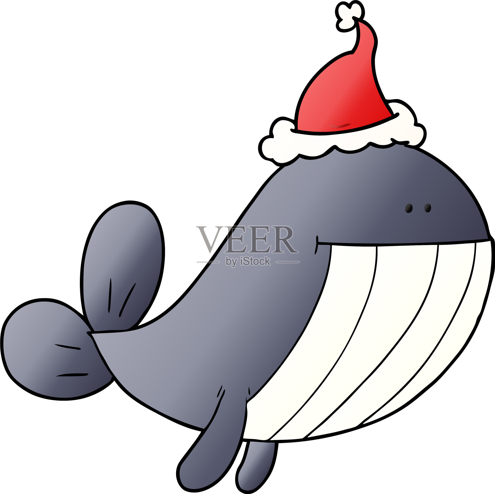 一头戴着圣诞老人帽子的鲸鱼的梯度卡通设计元素图片