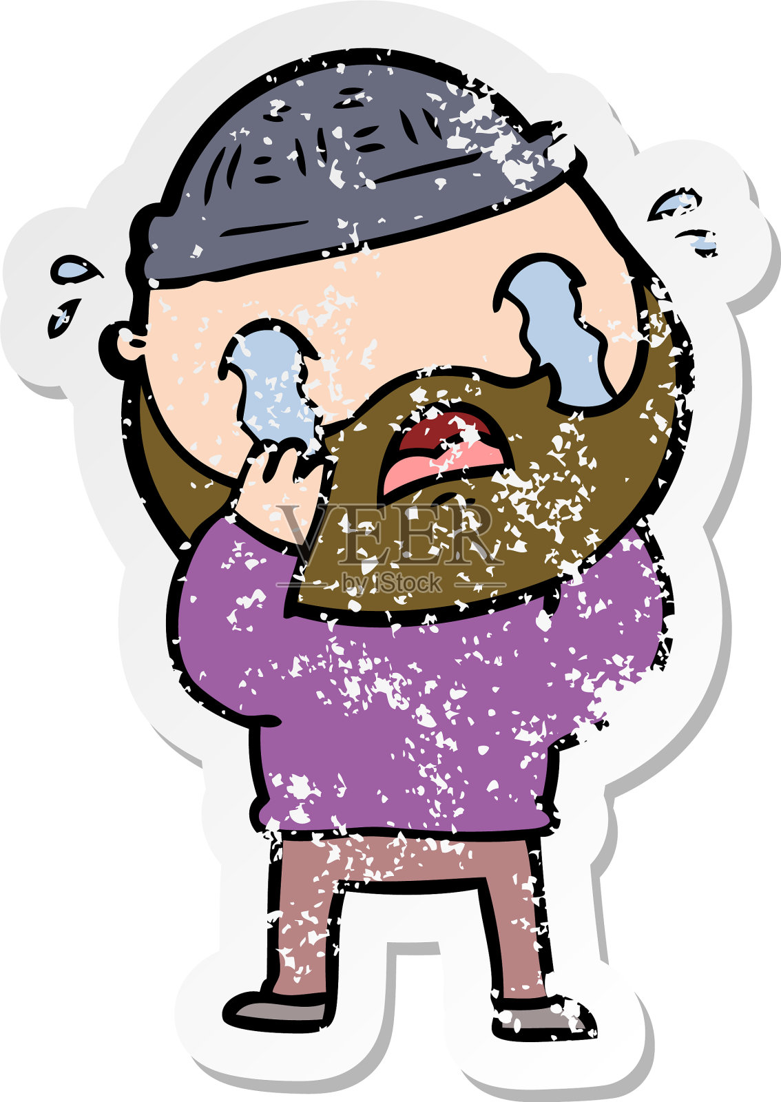 一个满脸胡须的卡通男子在哭泣设计元素图片