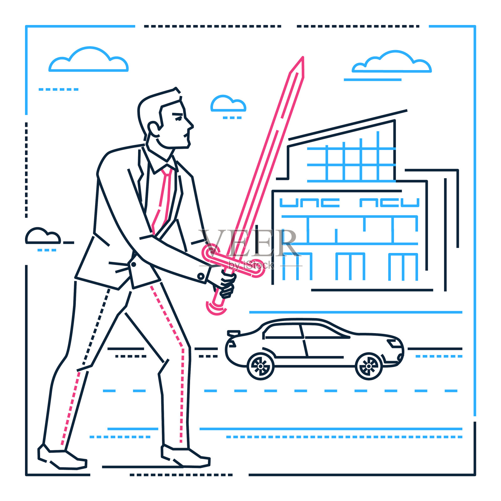 具有商人的剑线设计风格设计元素图片