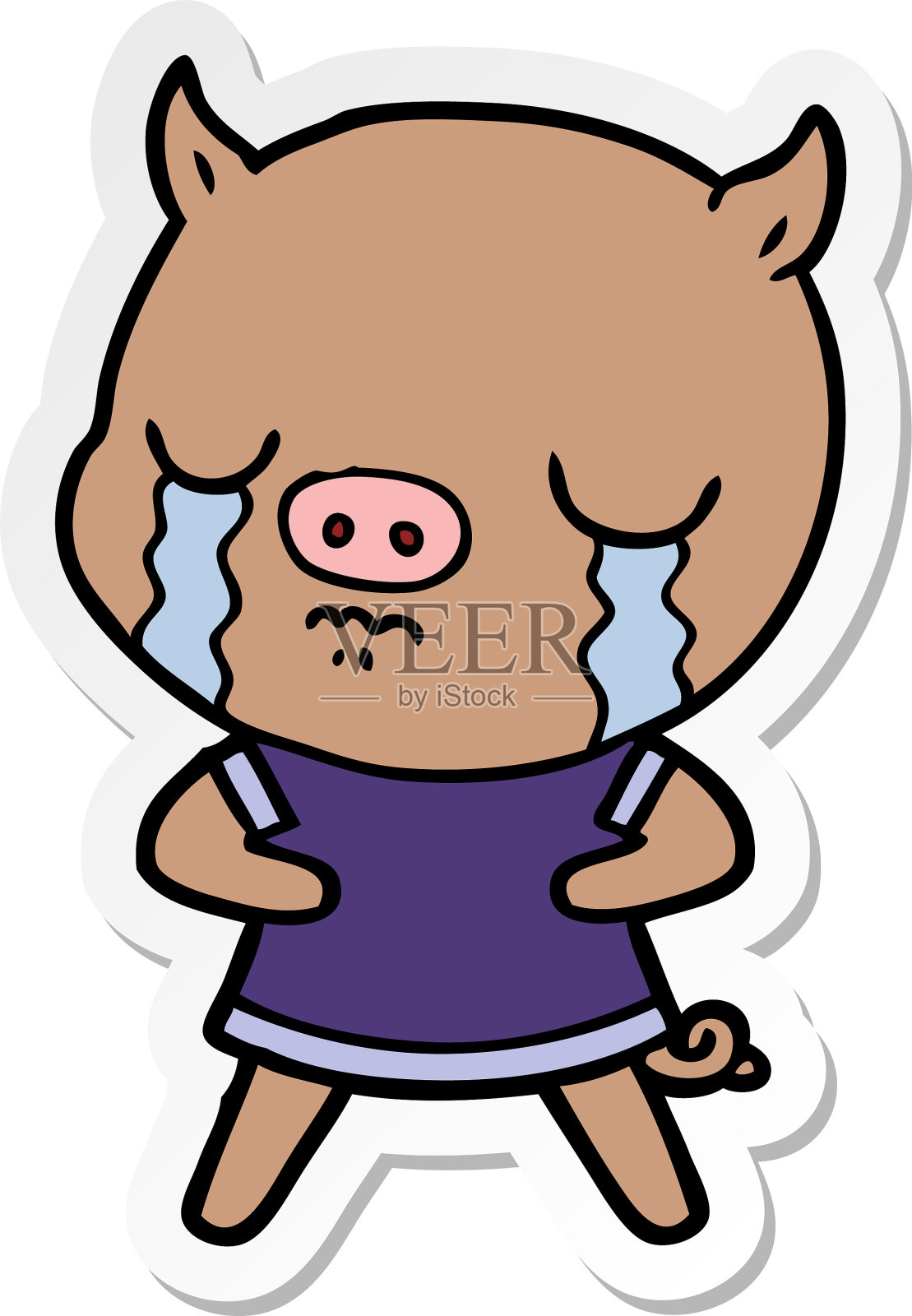 一个卡通猪在哭的贴纸设计元素图片