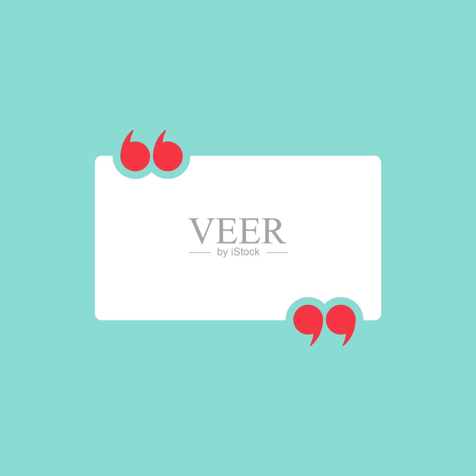 白色聊天语音气泡与红色引用标记孤立在粉蓝色背景。插画图片素材