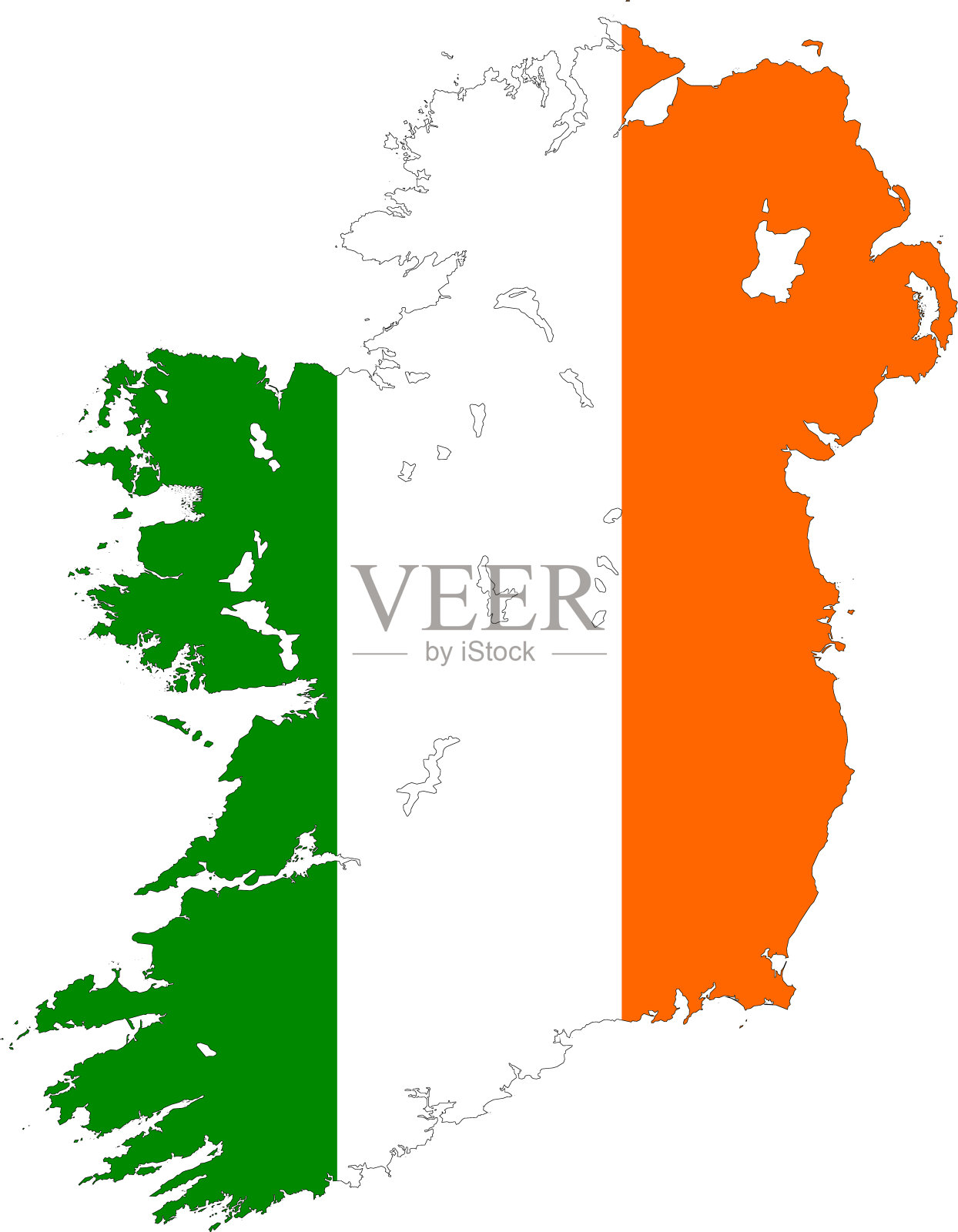 爱尔兰地图与官方国旗颜色插画图片素材