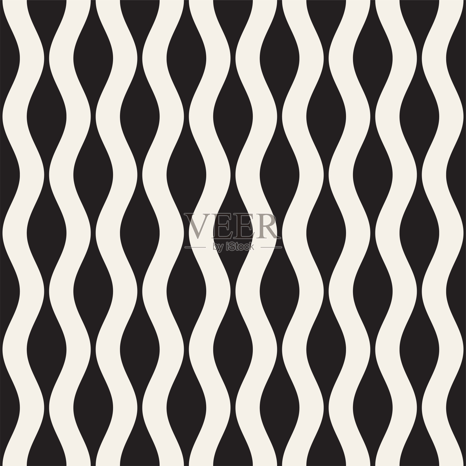 矢量无缝黑白波浪线图案。抽象几何背景设计。插画图片素材