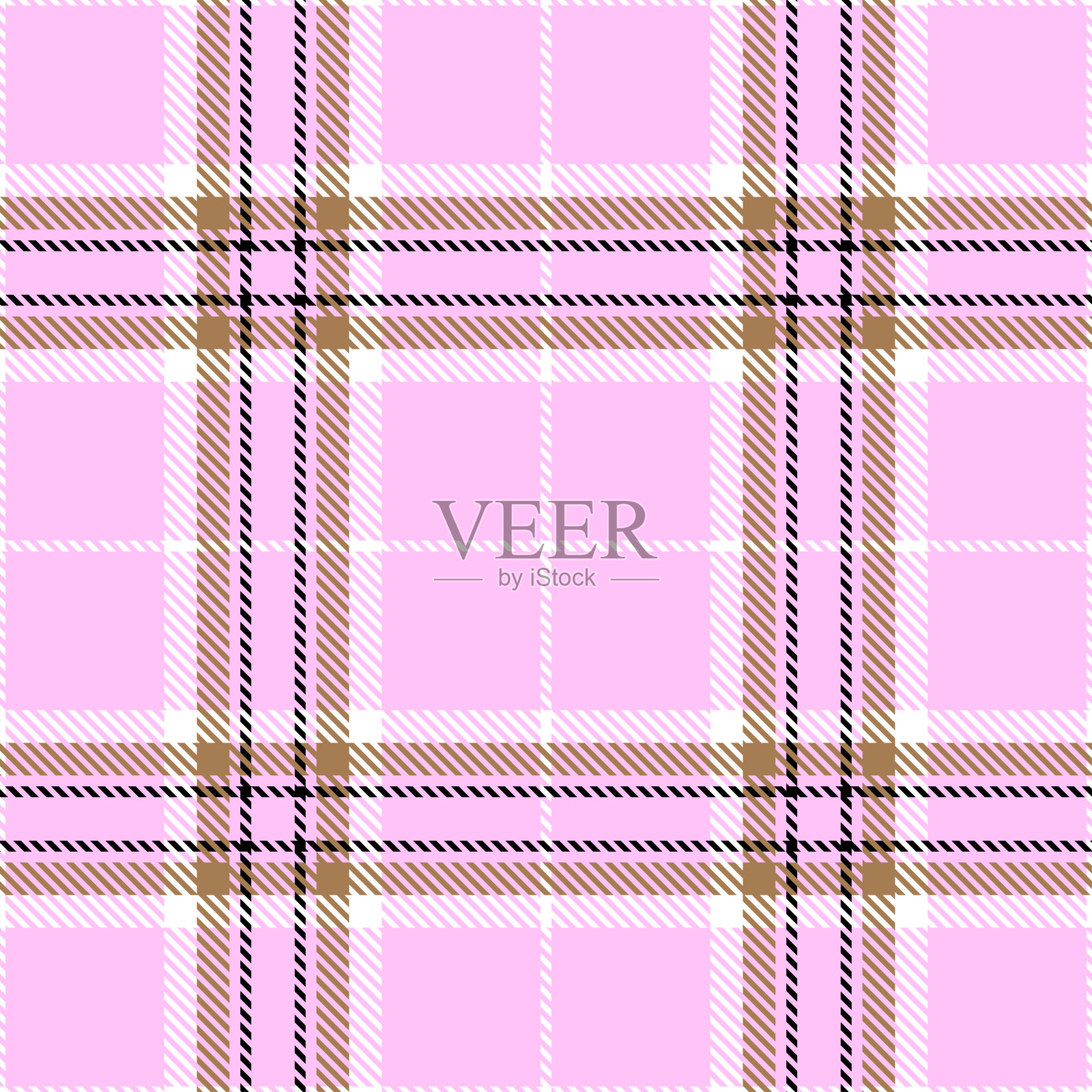 格子呢格子无缝图案粉色背景。法兰绒衬衫，矢量插图的壁纸，黑棕白线色织物纹理，苏格兰笼。短裙。插画图片素材