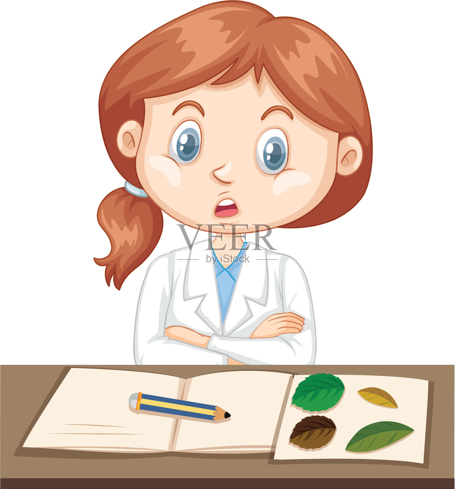 穿着实验服的女孩正在记录实验数据设计元素图片