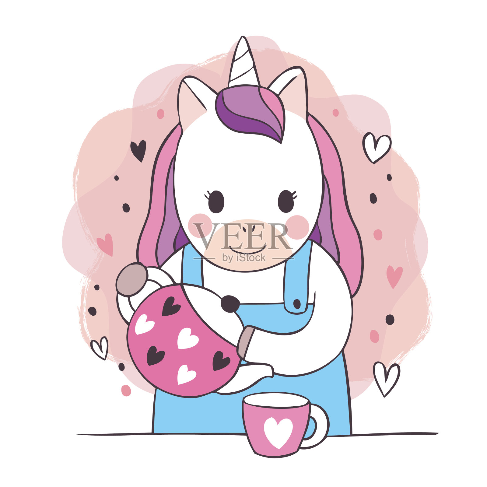 卡通可爱可爱的独角兽向量。插画图片素材