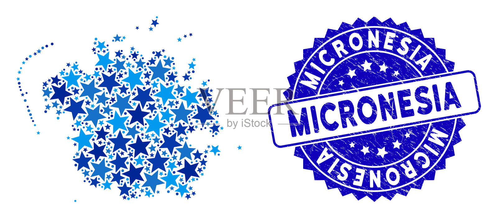 蓝星密克罗尼西亚岛地图马赛克和插画图片素材