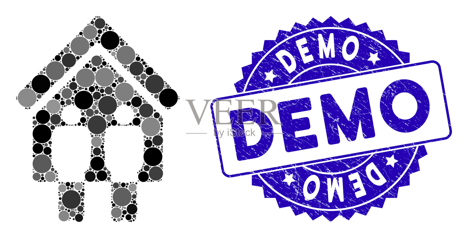 马赛克生活的人图标与grunge演示邮票插画图片素材