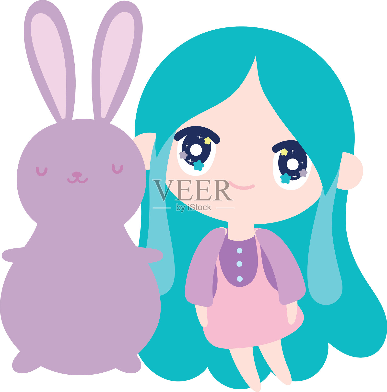 孩子们可爱的小女孩动漫卡通兔子设计元素图片