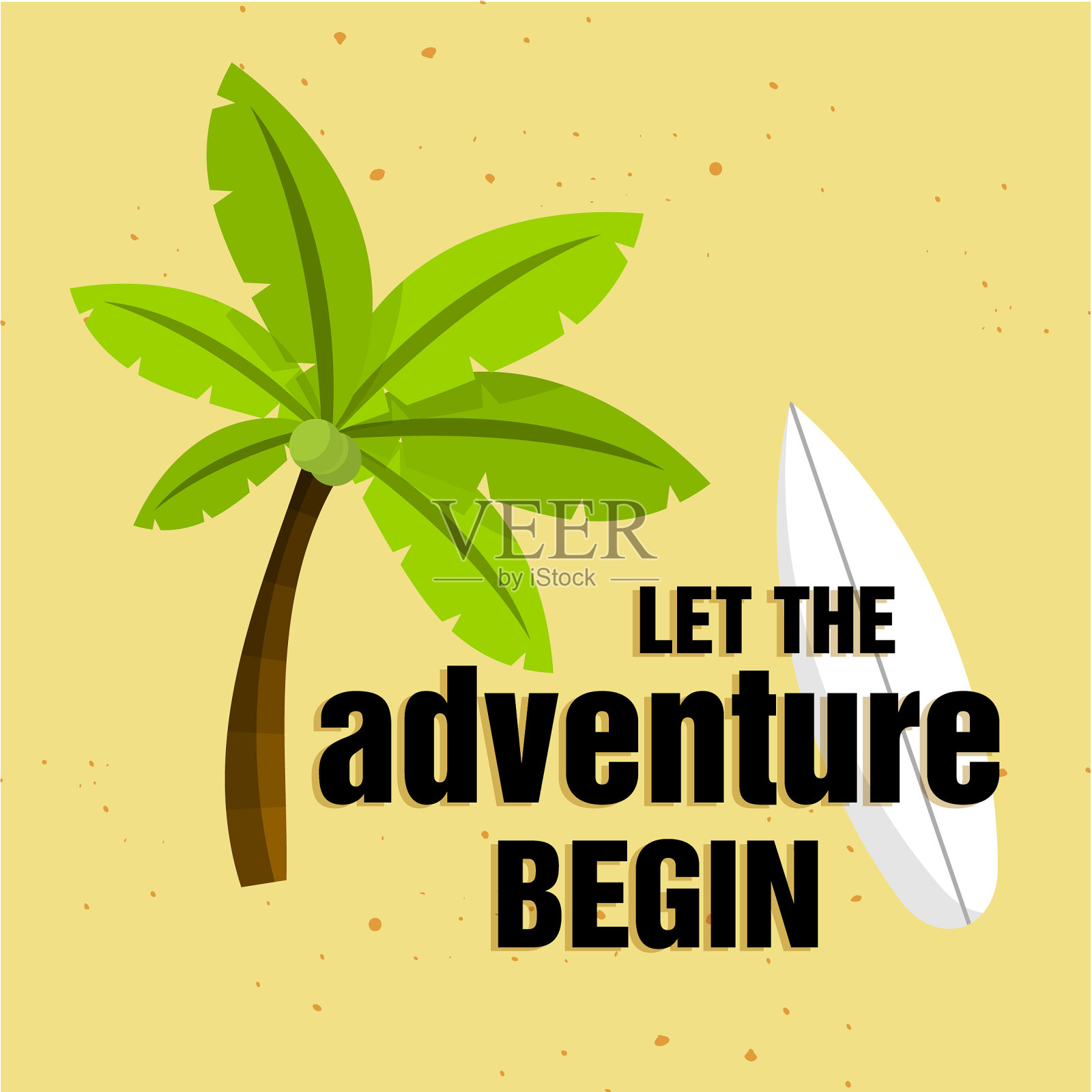 让冒险开始吧，椰子树冲浪板插画图片素材
