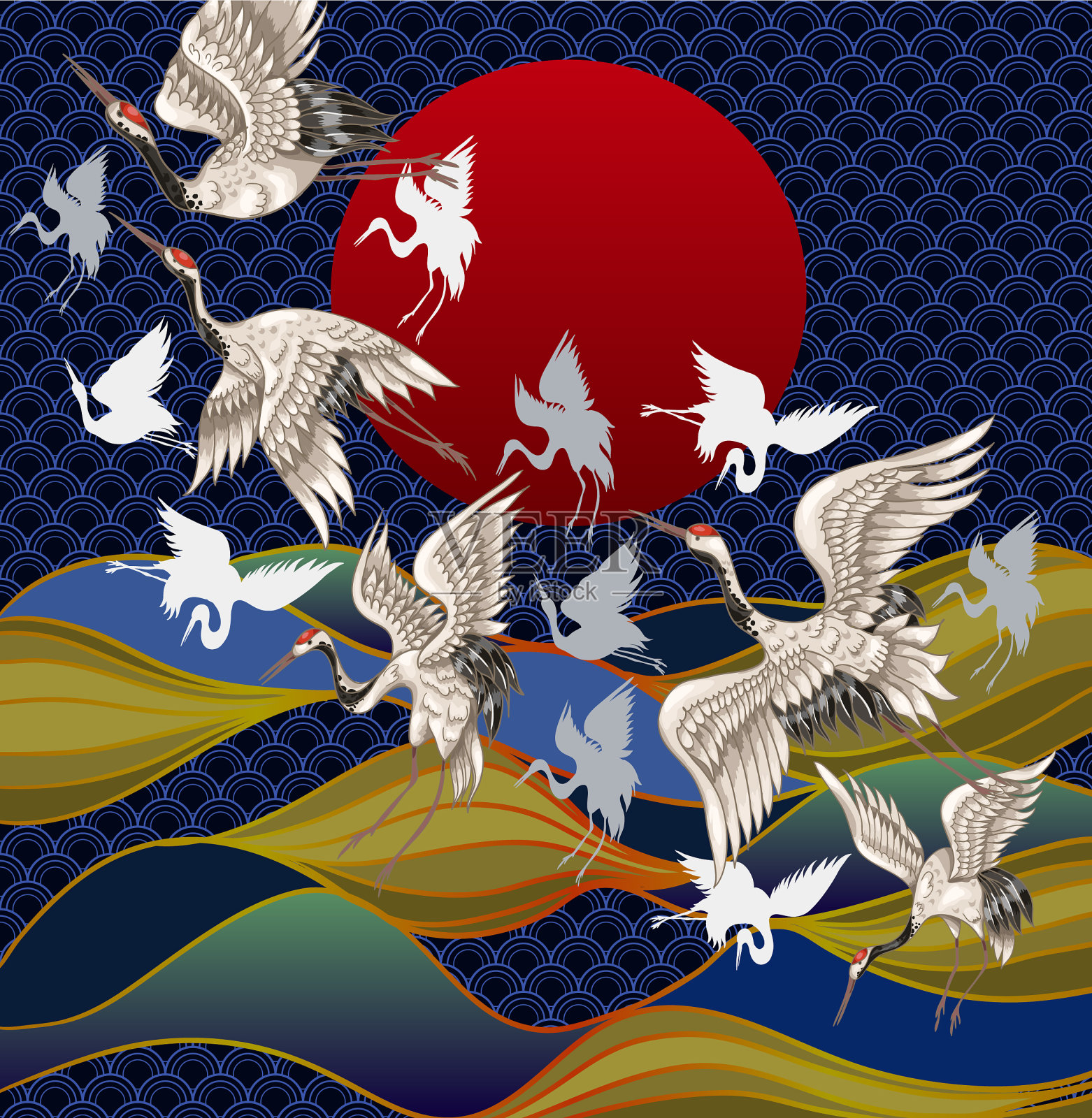 背景是日本鹤插画图片素材