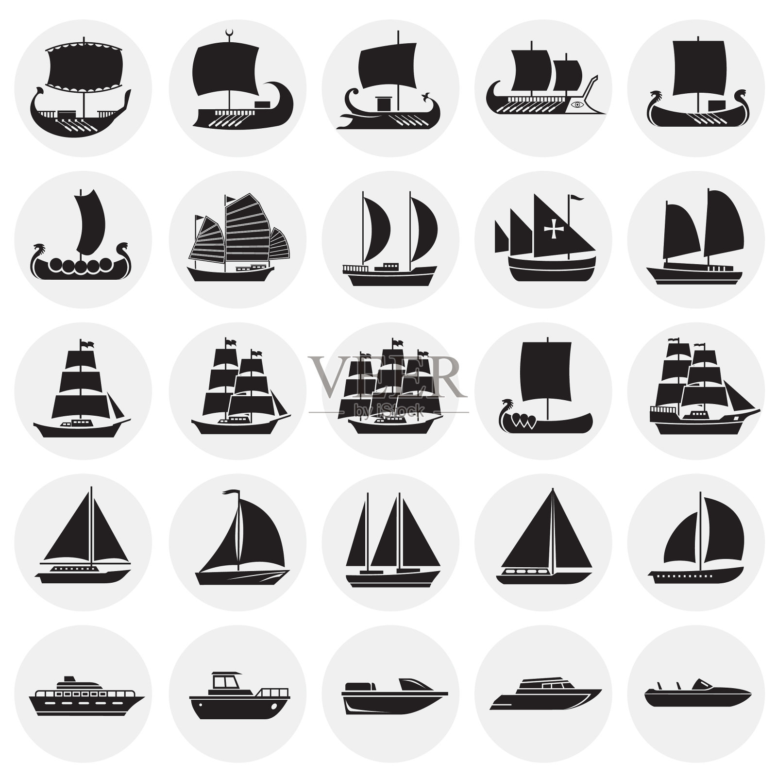 船舶图标设置在圆形背景图形图标素材