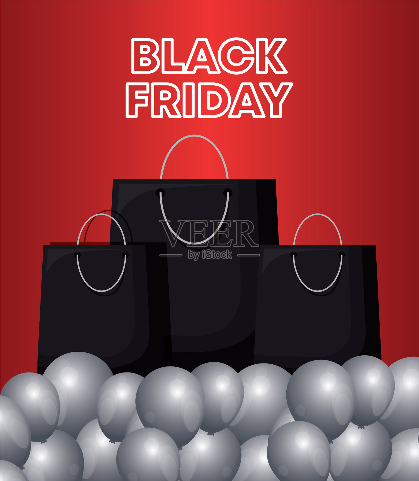 黑色星期五的标签上有购物袋和气球插画图片素材