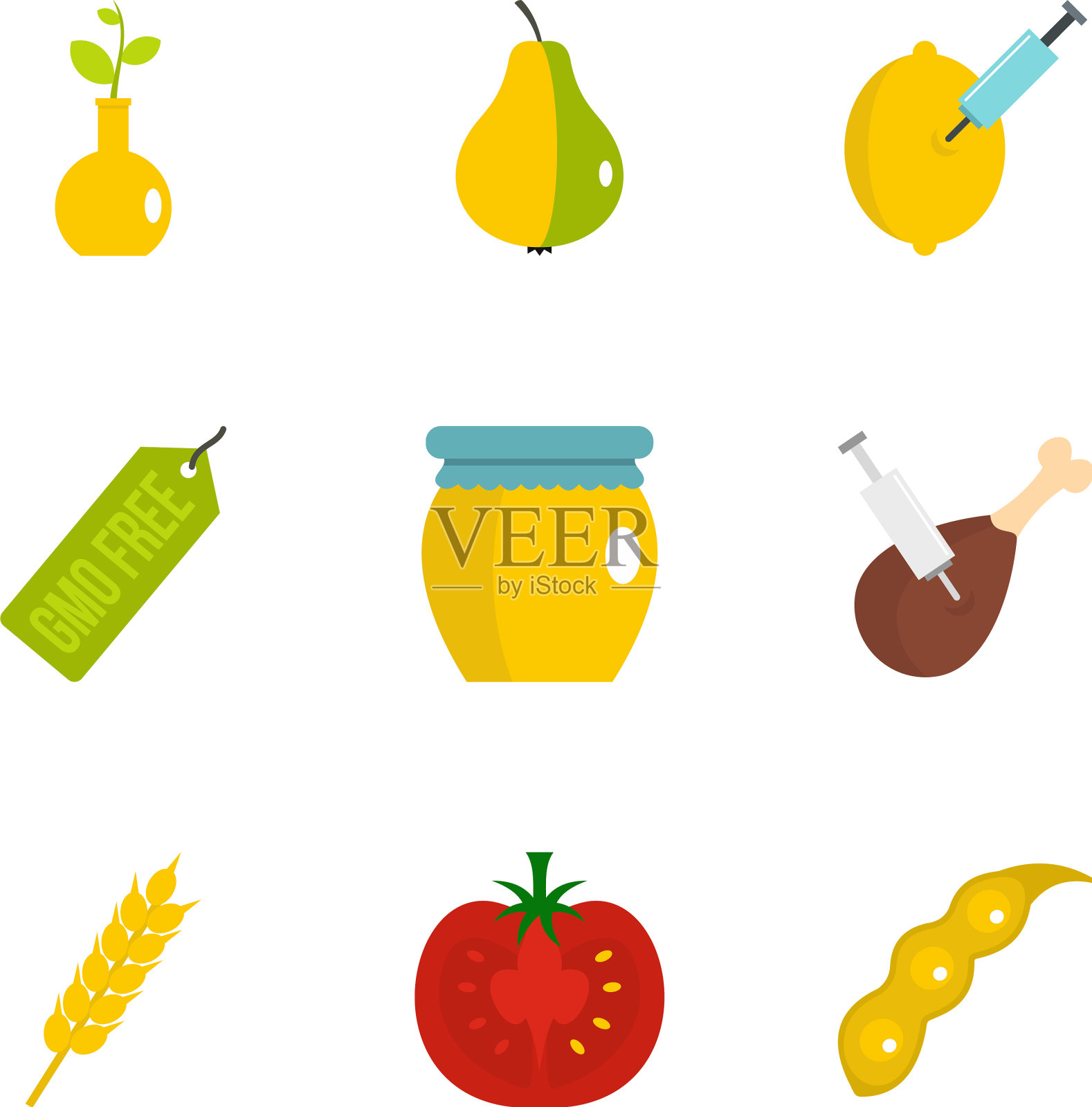 转基因产品图标设置扁平化风格图标素材