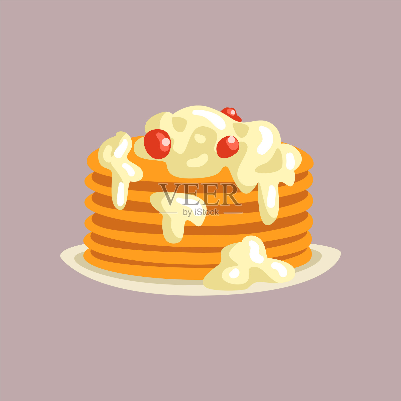 新鲜美味的煎饼，奶油和浆果插画图片素材