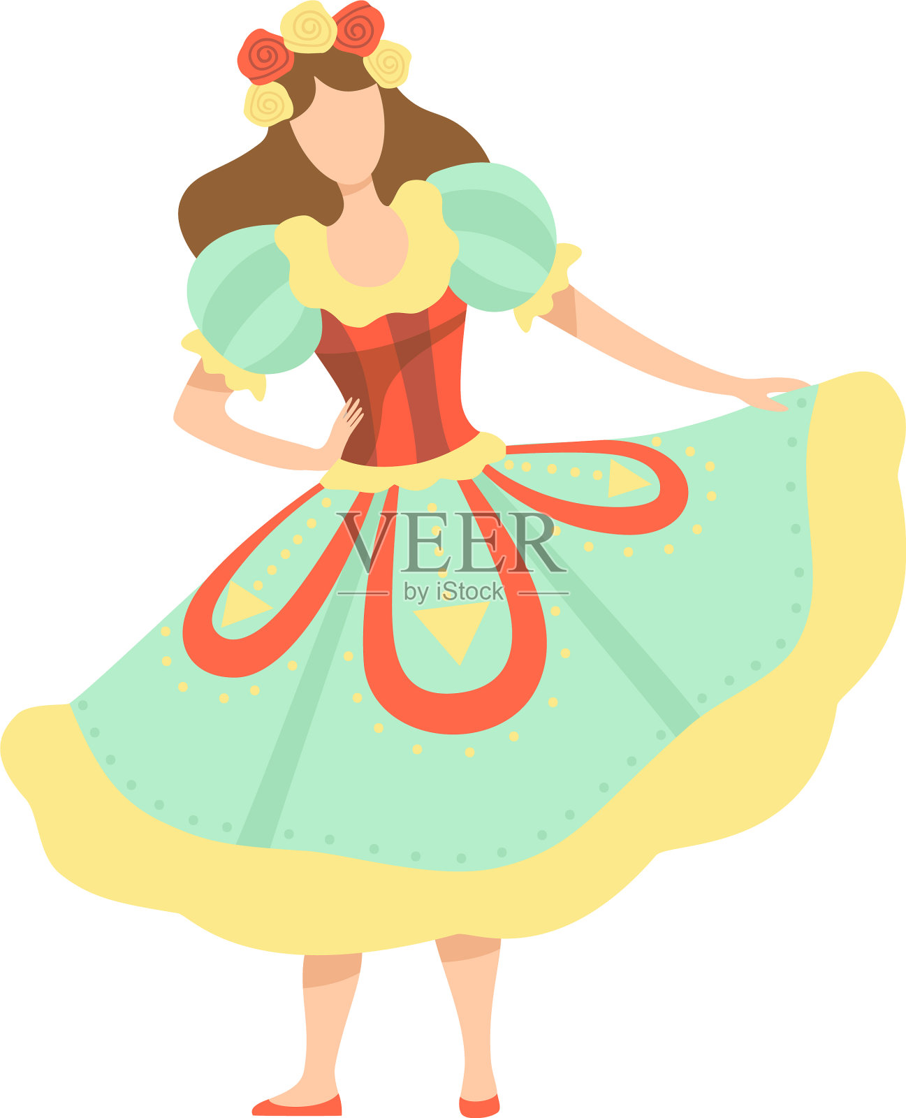 快乐的女孩穿着鲜艳的服装在传统的巴西设计元素图片