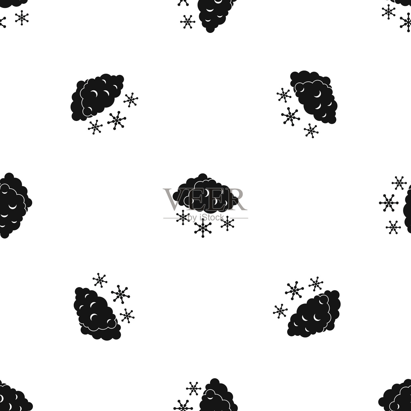 云和雪的图案无缝的黑色插画图片素材
