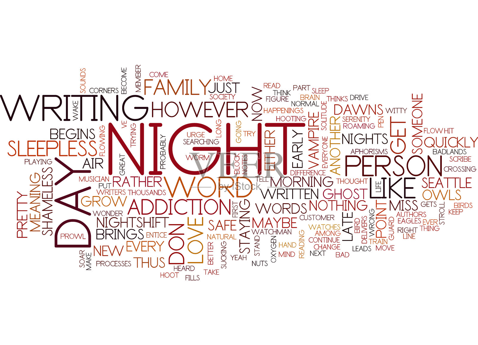夜班文字背景词云概念插画图片素材