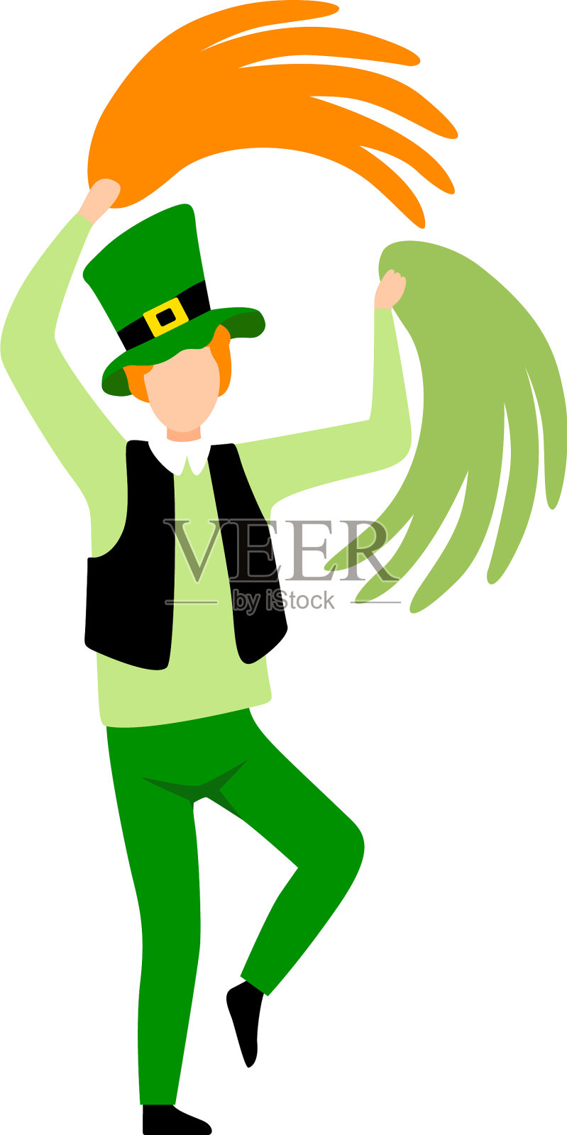年轻人在绿色的爱尔兰服装与pom跳舞设计元素图片