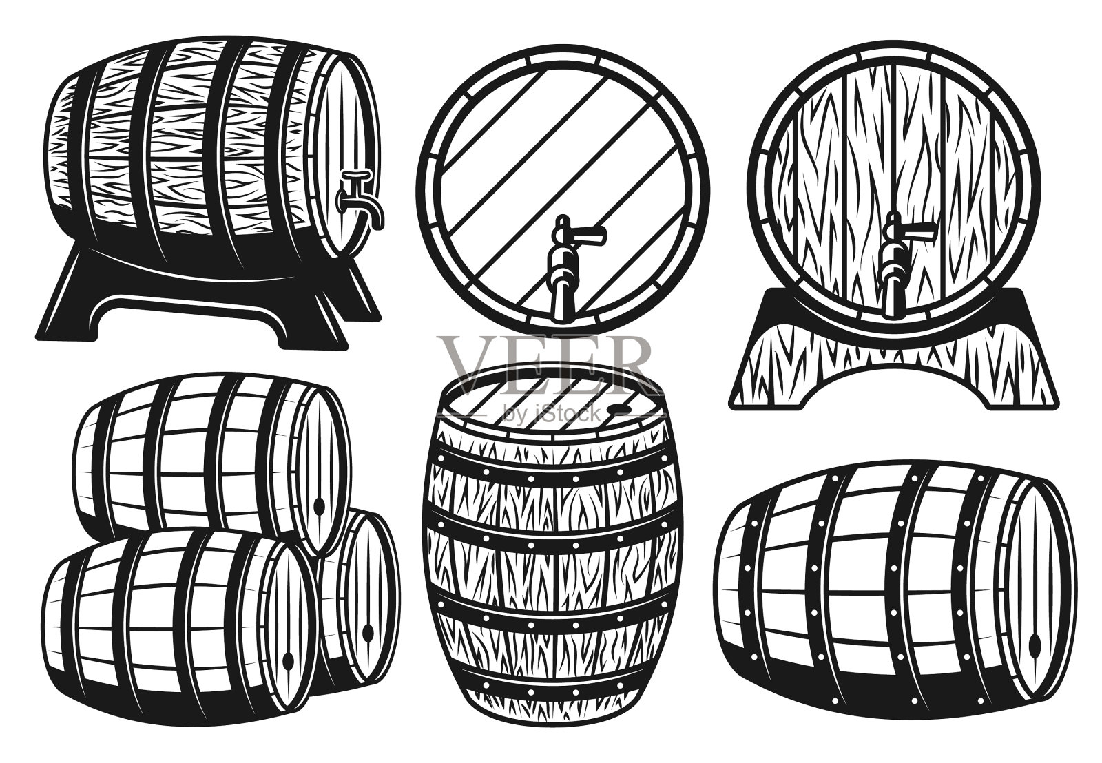 木桶不同变体的物体插画图片素材