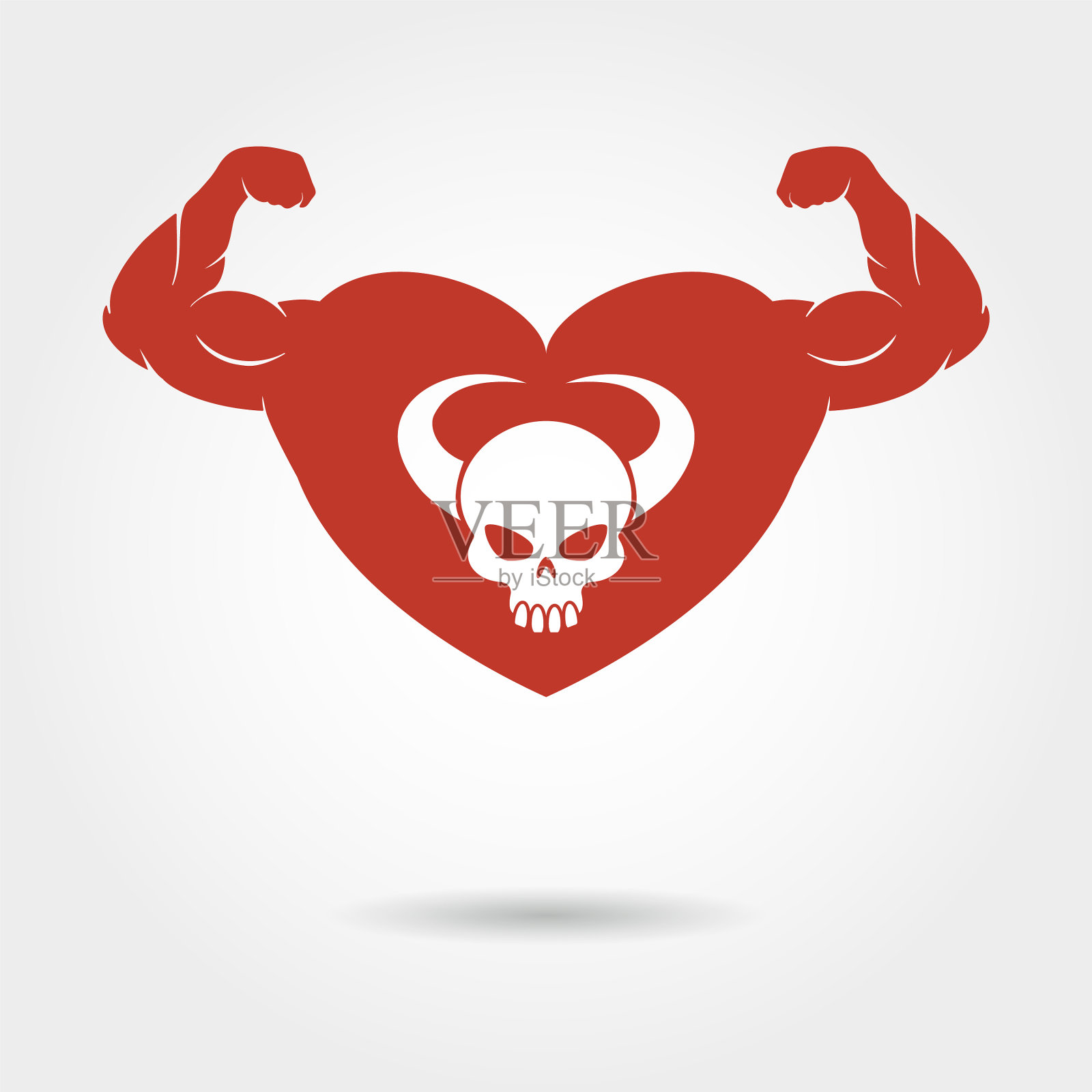 头盖骨在心脏，有男性的二头肌插画图片素材