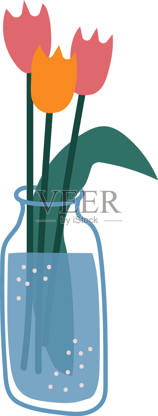 美丽的郁金香花在玻璃瓶春天设计元素图片