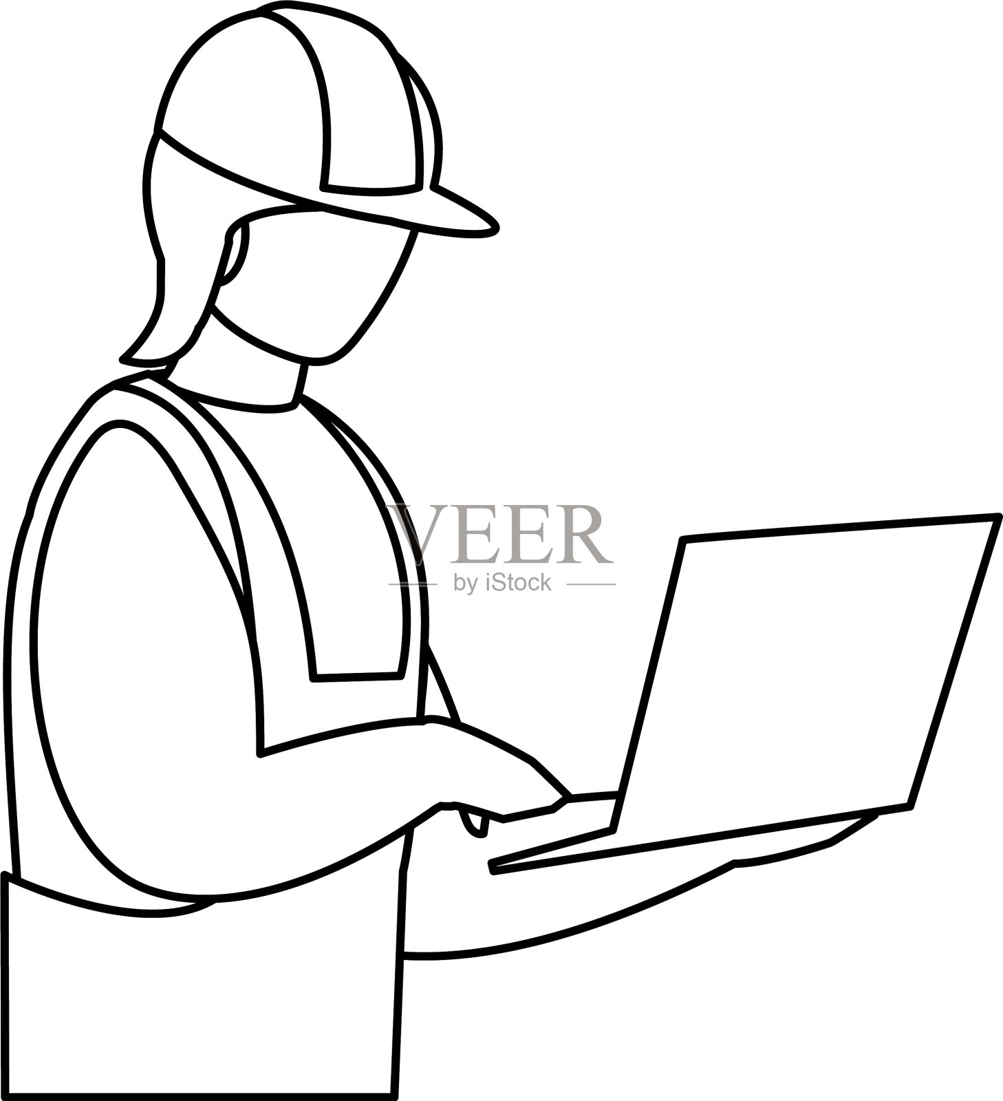 工业工人与笔记本电脑的化身角色设计元素图片