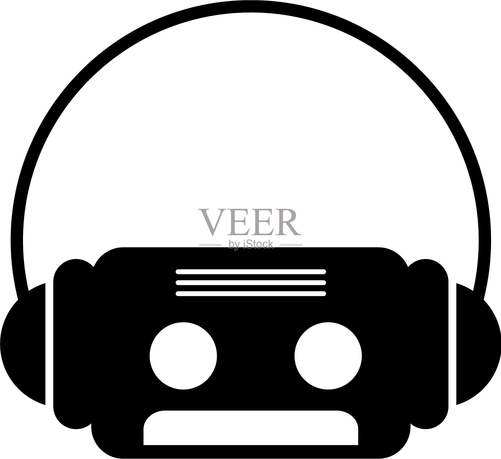 带耳机的复古磁带图标素材