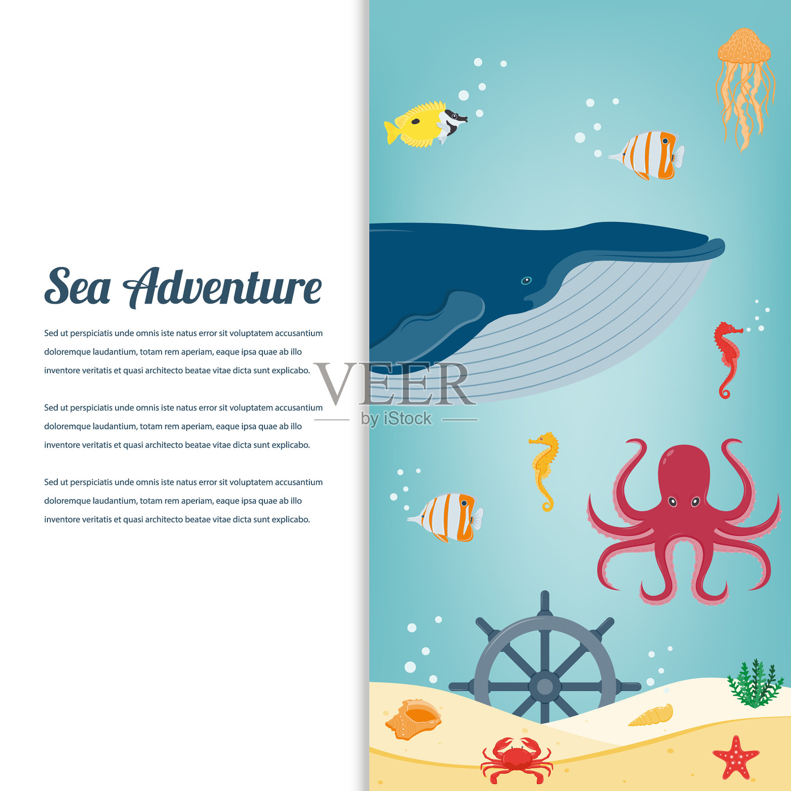 海洋图标和符号设置海洋动物航海图标素材