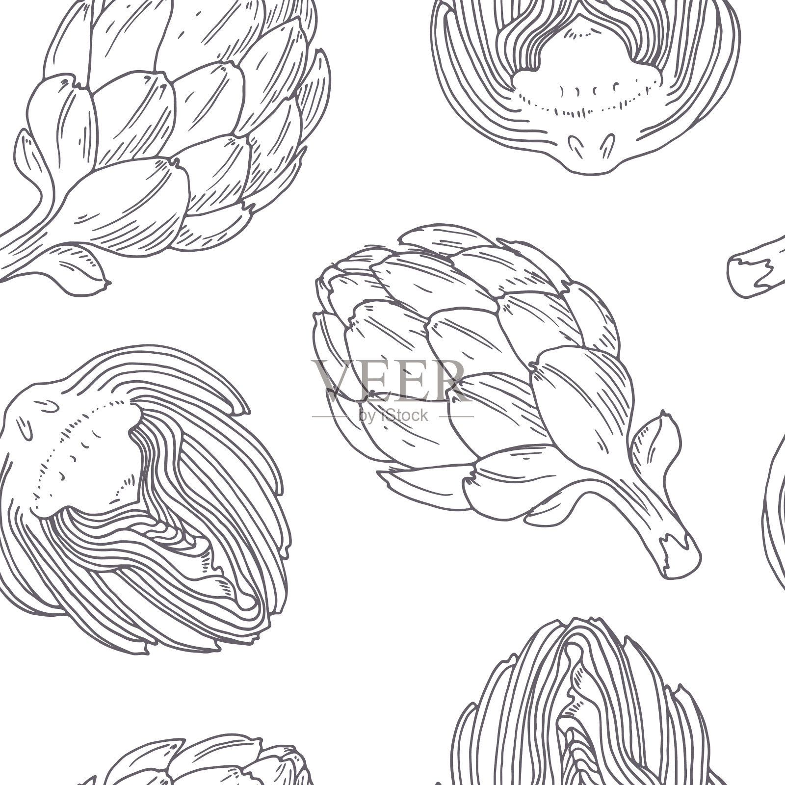 手绘洋蓟无缝图案插画图片素材