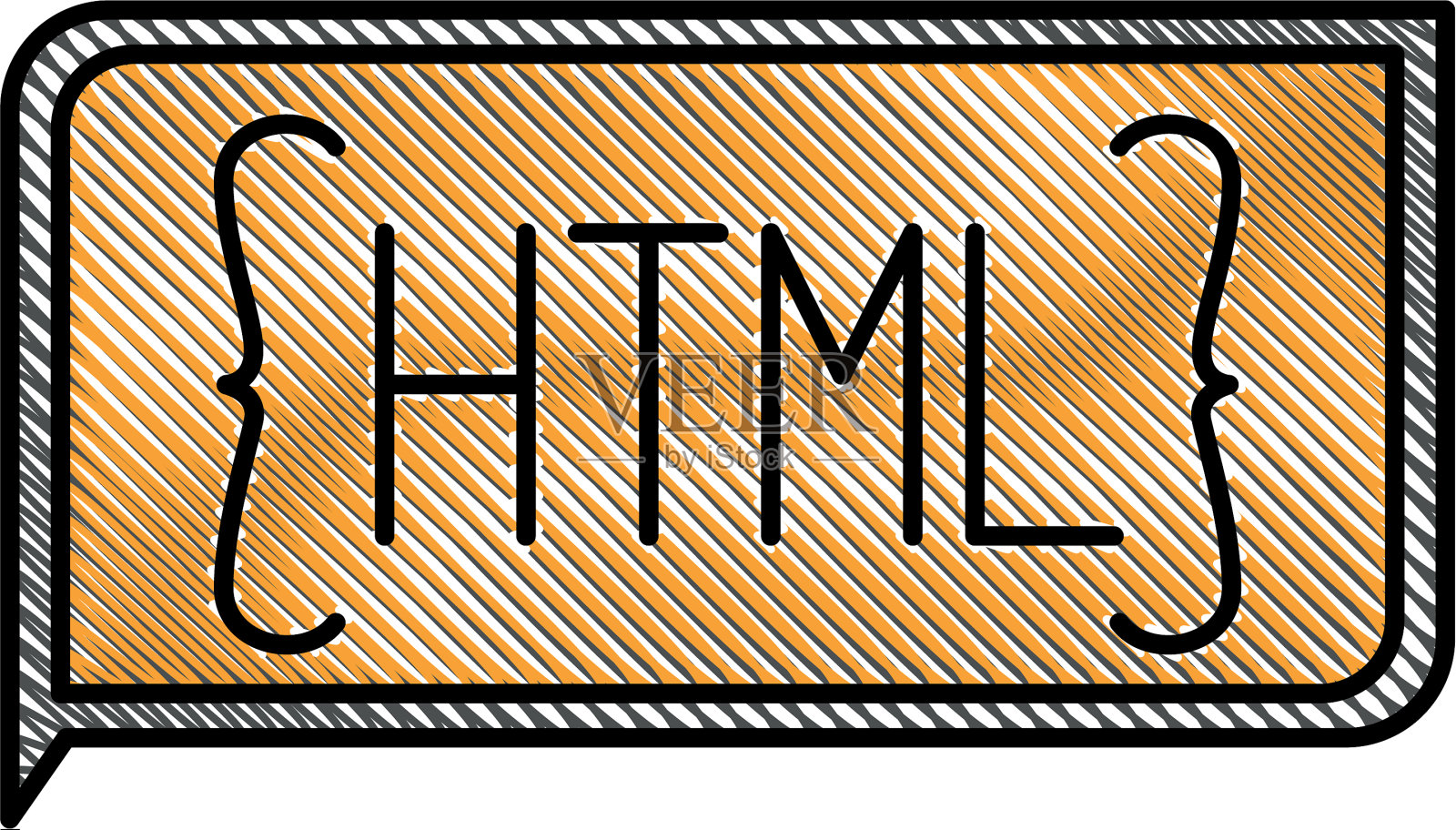 彩色铅笔轮廓矩形文本HTML插画图片素材