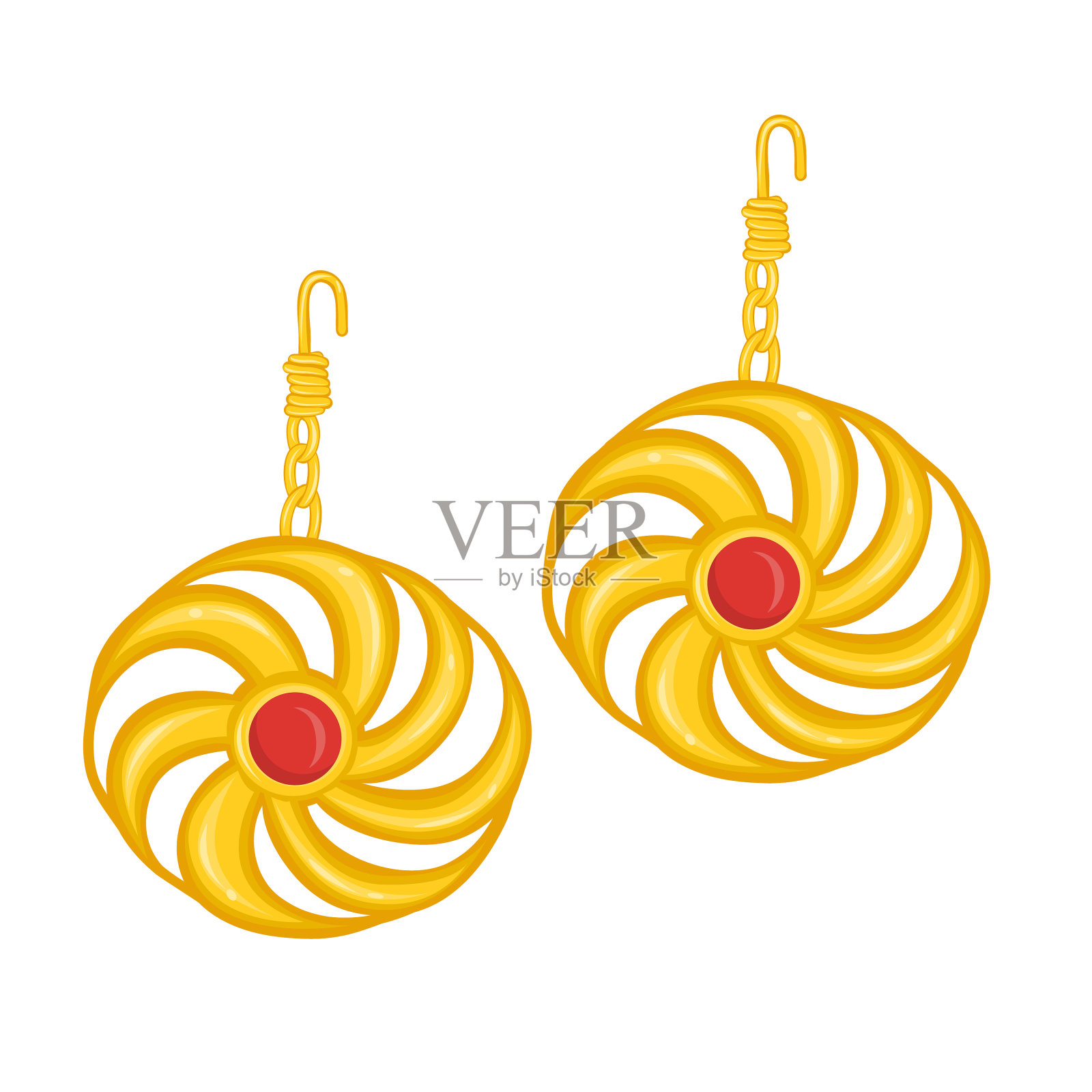 黄金和宝石耳环孤立设计元素图片