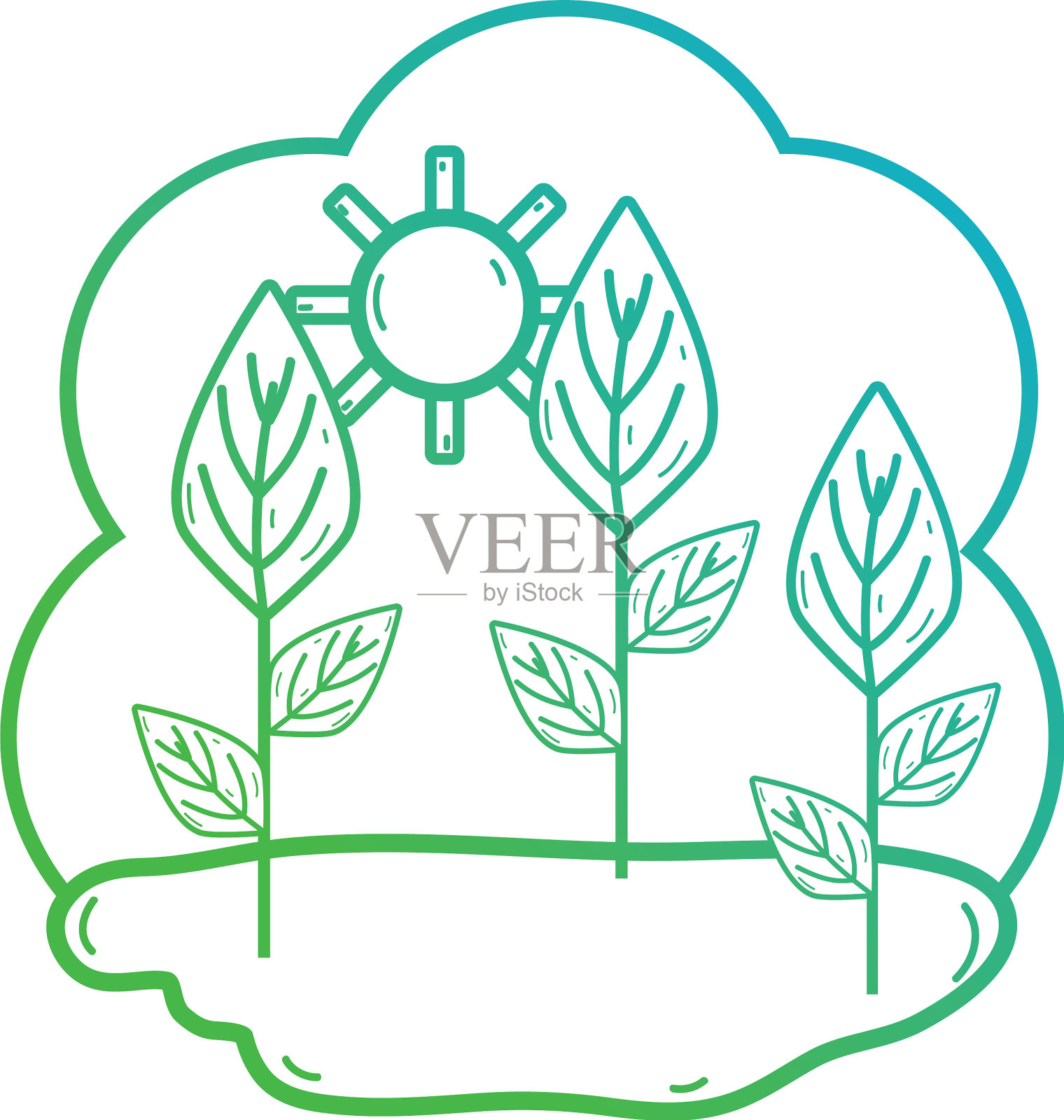 有叶和阳光天气的线植物插画图片素材
