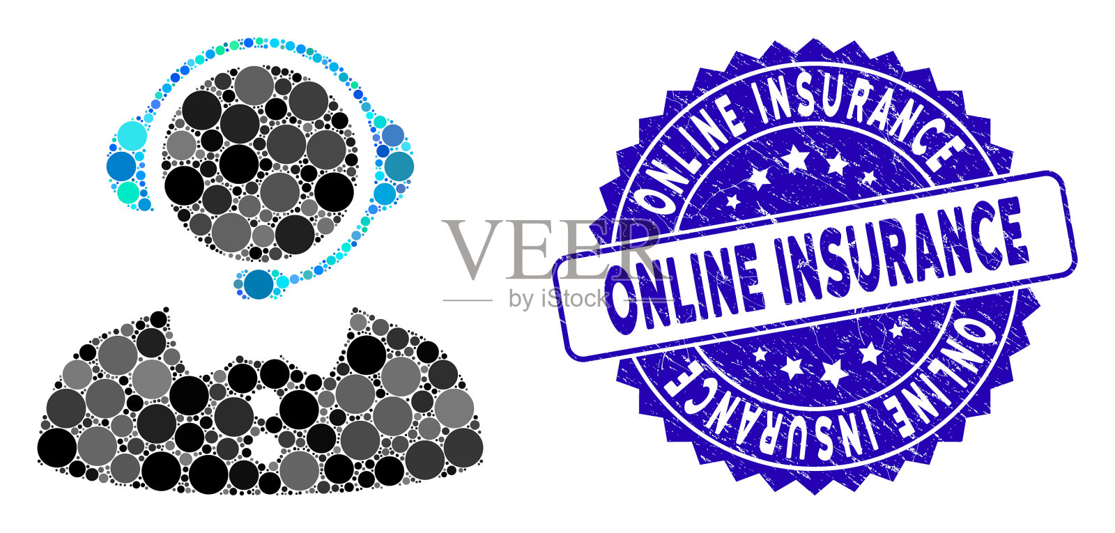 马赛克呼叫接线员图标与遇险在线插画图片素材