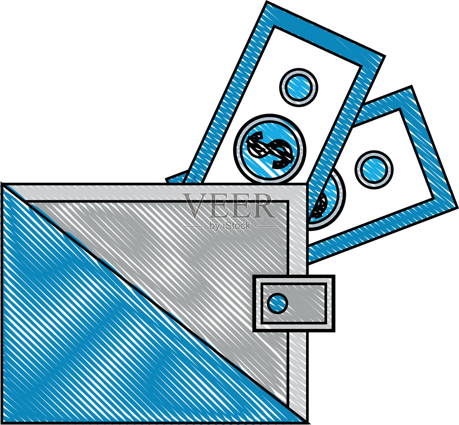 钱包与钞票美元孤立的图标设计元素图片