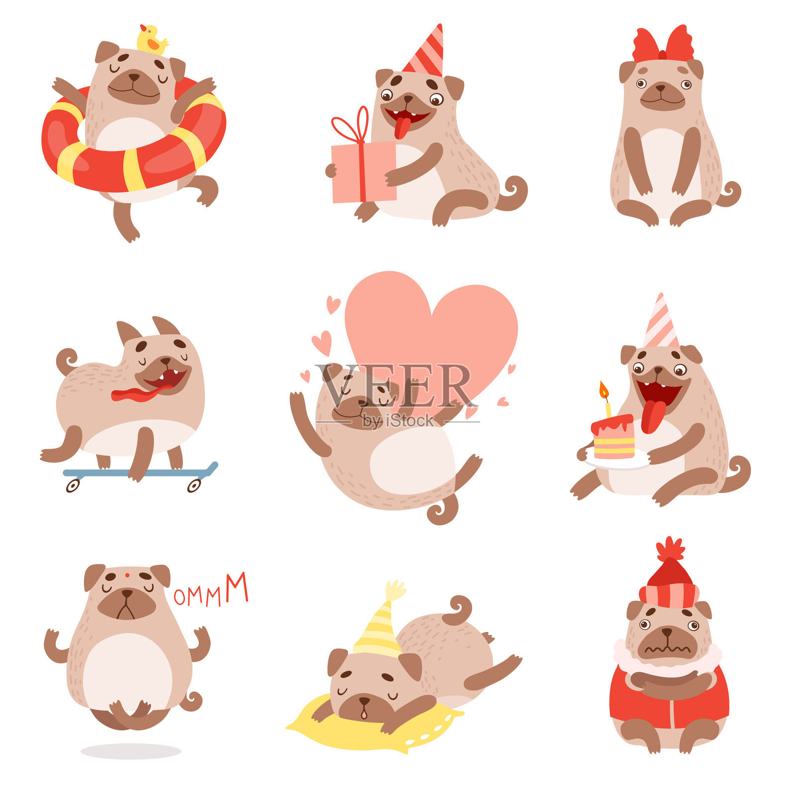 可爱有趣的哈巴狗可爱的米色宠物动物插画图片素材