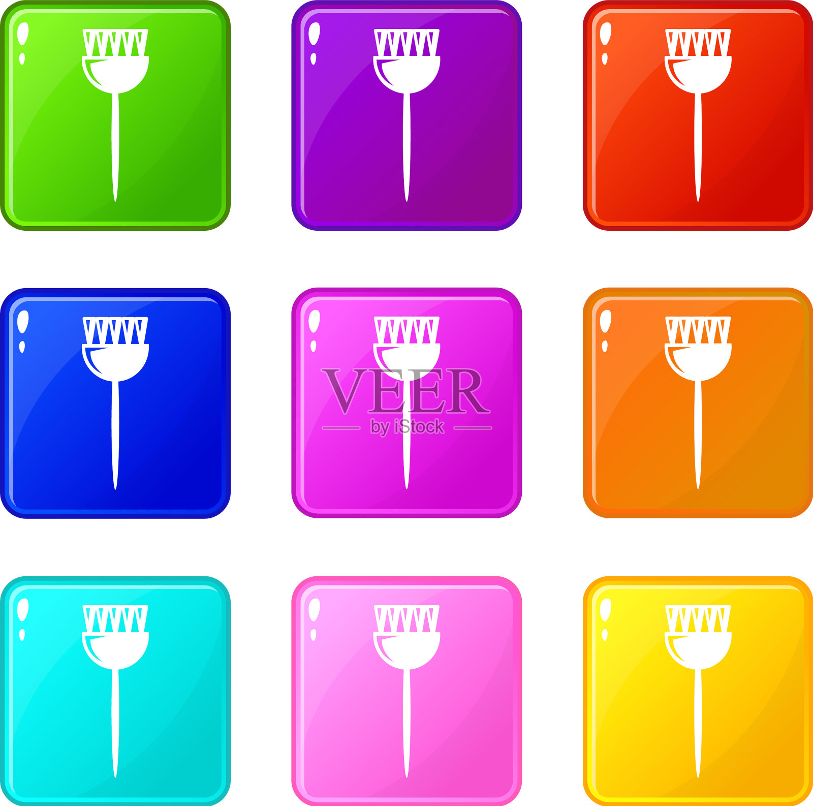 化妆刷图标设置9种颜色的集合图标素材