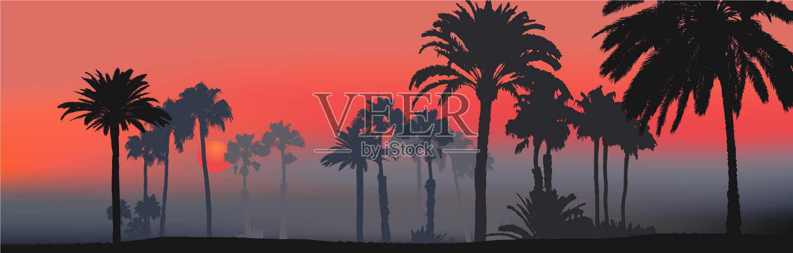 热带海滩的日落插画图片素材