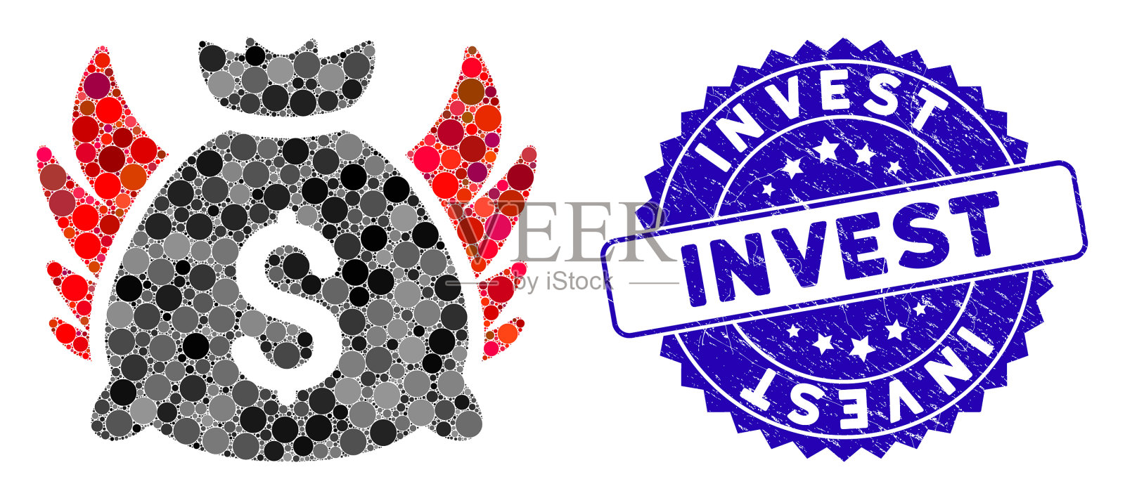 马赛克天使投资袋图标与刮投资插画图片素材