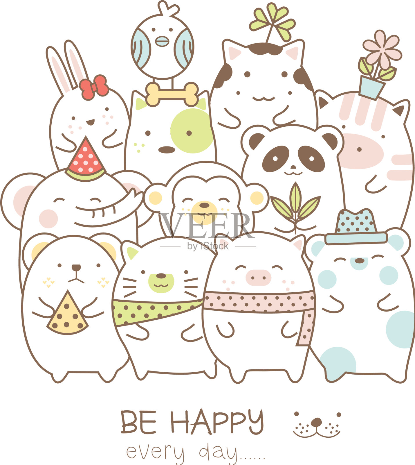 可爱的小动物与卡通手绘风格插画图片素材